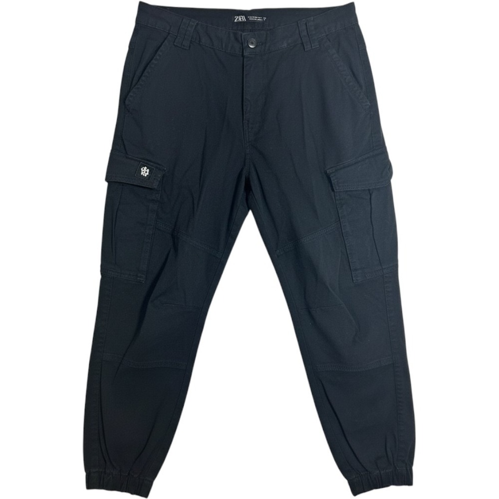 Zara Men Black DNWR Cargo Jogger Pants Size 32 Slim Fit Elastic Cuff Utility